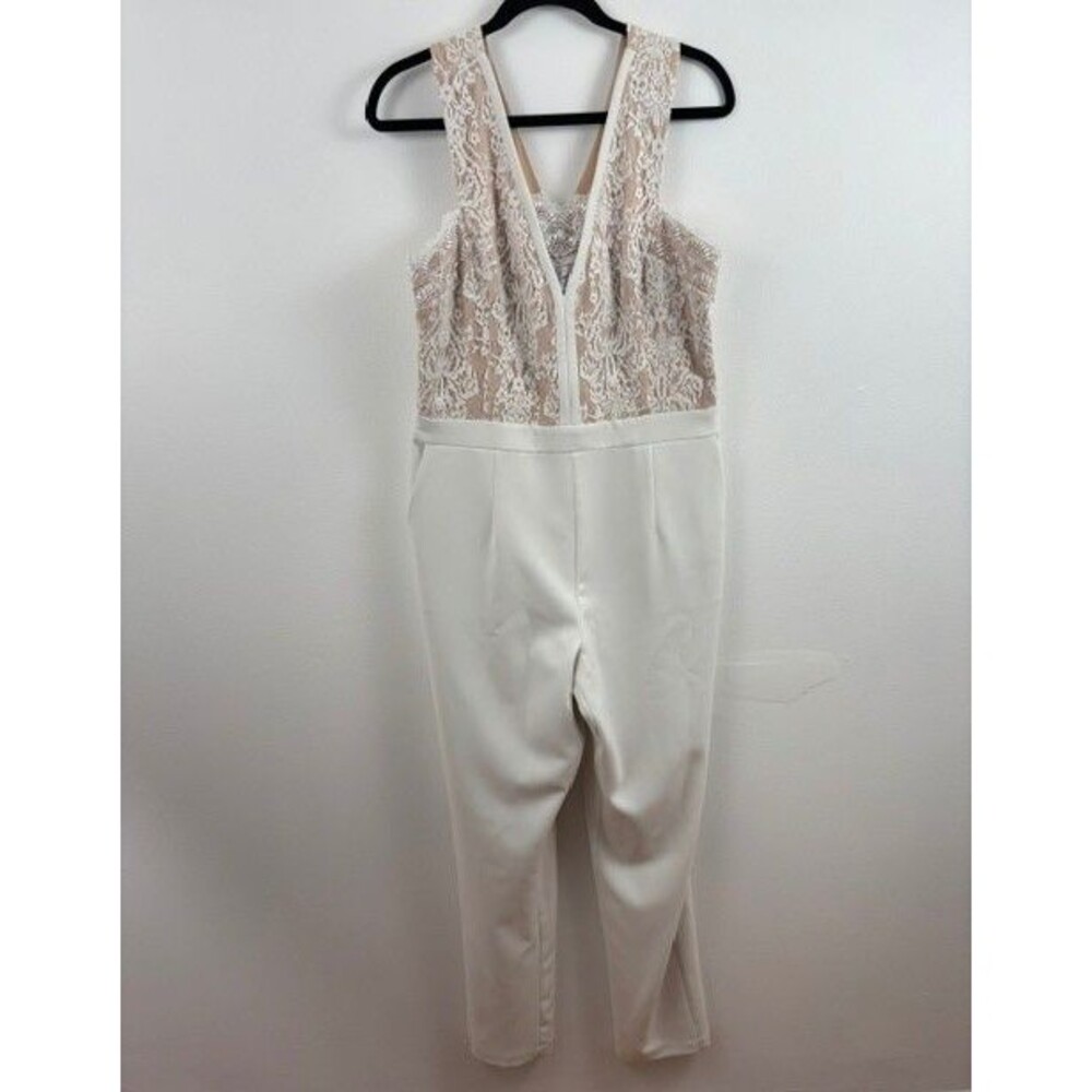 Adelyn Rae Sophie Lace Crepe Jumpsuit White Ivory Large Polyester Blend Bridal